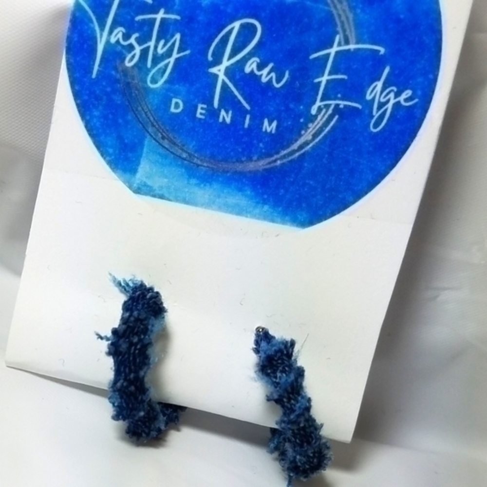 Tasty Raw Edge Denim "Anytime" Mini Hoop Earrings
